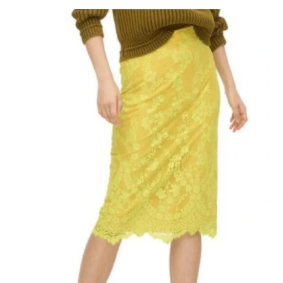 *NWT* J.Crew Chantilly Lace Pencil Skirt, Kiwi Yellow, Size 10 - Picture 2 of 12